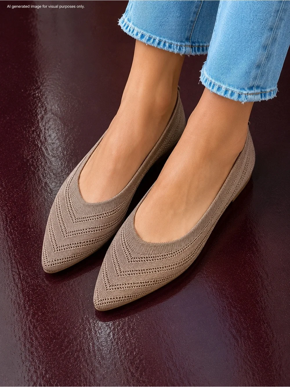 Women’s Pointed Toe Knit Flats Size 40 Slip On Ballet Flats